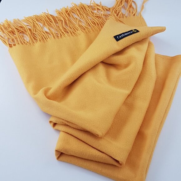 Vintage Golden Yellow Cashmere Pashmina Wrap Evening Shawl Christmas Gift - Picture 3 of 6